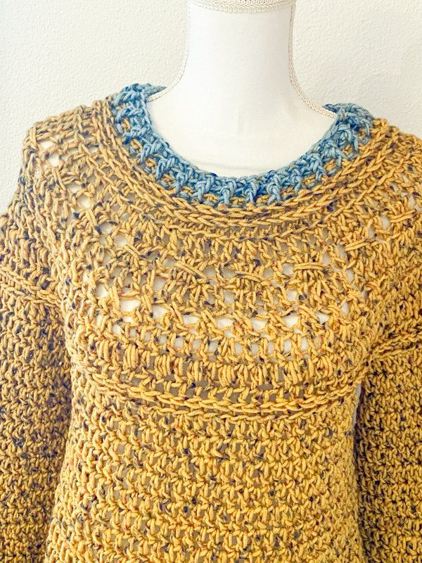 Pullover & Sweatshirts: Gehäkelte Topdown Pullover Pulli tweed gelb – Neu (gemäss Beschreibung) aus Carabbia von katiamandelli 3
