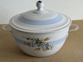 Antike Schüssel Suppenterrine emailliert Blumenmotiv