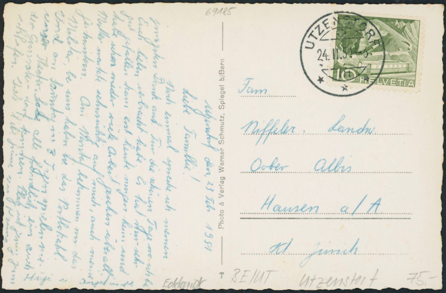 Cartoline postali: BE Utzenstorf – Usato da Schindellegi venduto da stationary 1