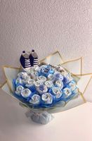 Windelstrauss Junge Geburt Geschenkidee blau Babyparty Deko