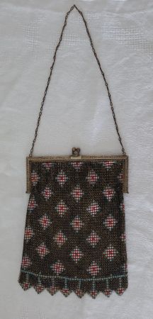 Antike Mesh Tasche (mesh purse) mehrfarbiges Emaille