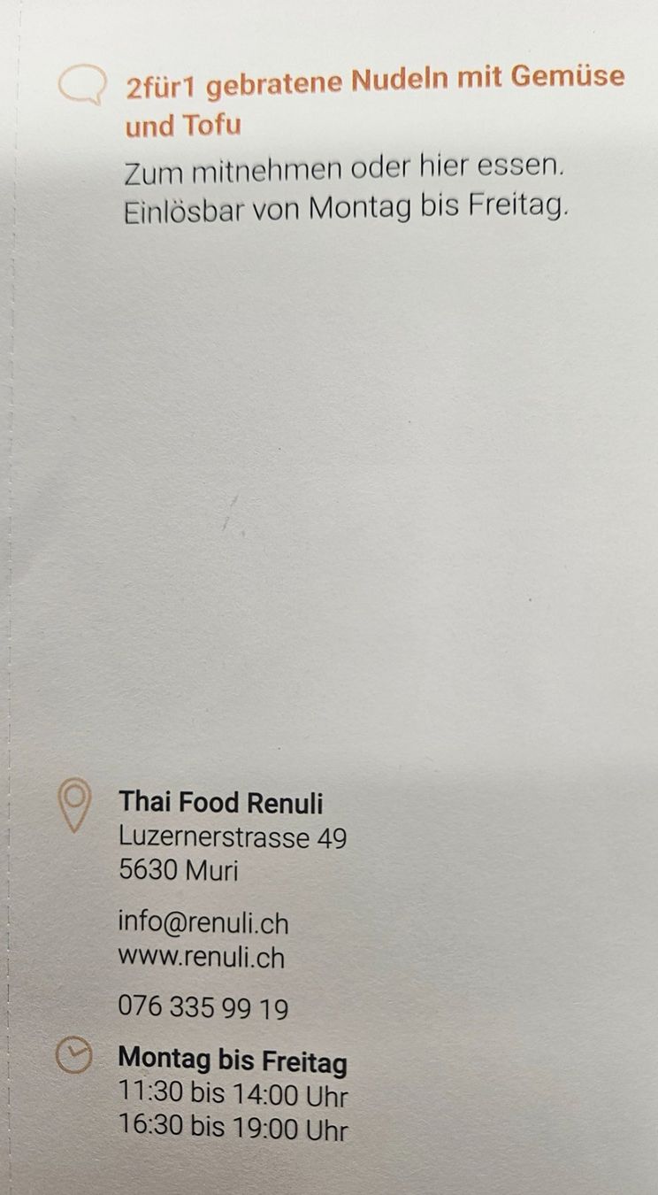 Buoni: Gratis essen Thai Food Renuli Muri – Nuovo e nell'imballaggio originale da Uezwil venduto da Jasmin_ 1