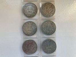 6 x 2 Franken 1912 - 1922,  Silber Schweiz ++++++TOP++++++