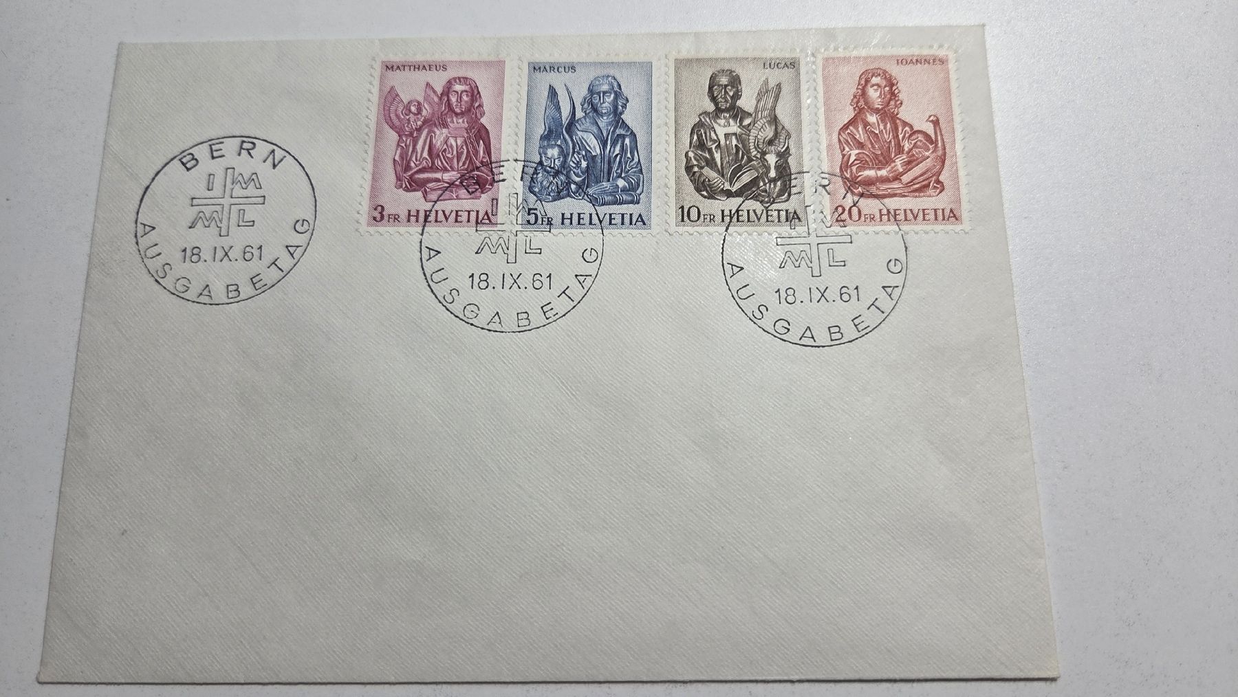 Tutti i francobolli: 1961 FDC Evangelisten Blanco Kuvert – Usato da Arni AG venduto da Moth68