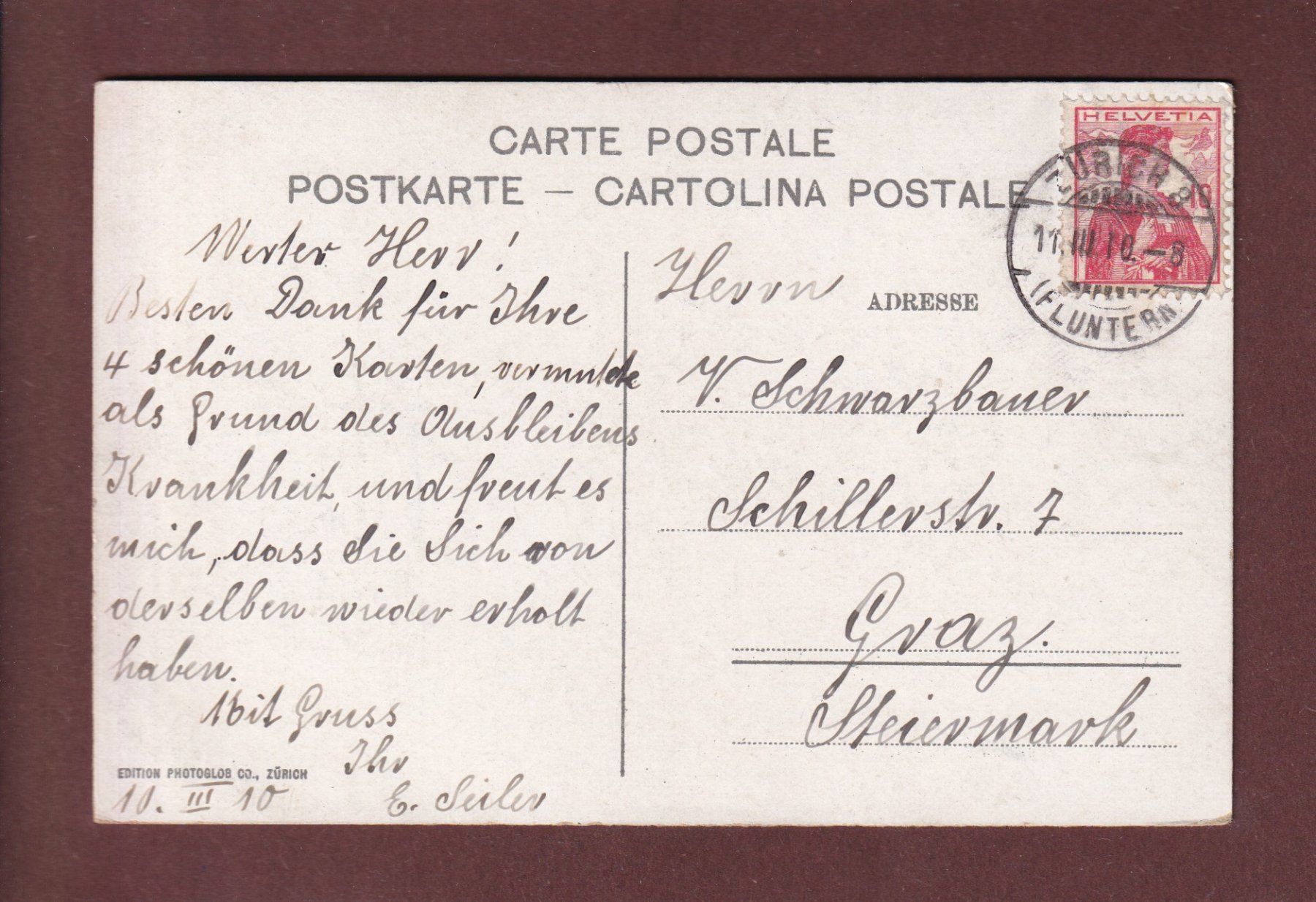 Cartoline postali: GRIMSELSTRASSE - Handeckfall - 1910 – Usato da Pully venduto da nicecards-shop 1