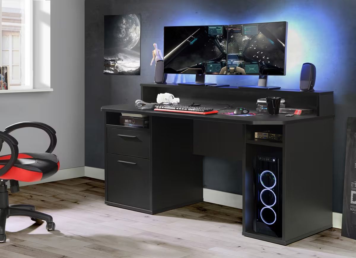 Schreibtische: Gaming Desk / Computer Desk 160 cm – Black – Storage & Cable – Gebraucht aus Winterthur von Idk21 1