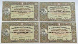 4 schöne Schweizer 5 Franken-Banknoten 1949/1947/1949/1952