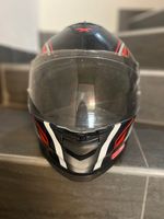 Casco integrale moto nero, rosso e bianco – visiera traspare