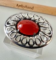 Jugendstil-inspiriert Silber Brosche 800+MP Karneol Cabochon