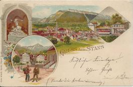 Stans NW Litho Tram Stanserhornbahn Winkelried Denkmal 1898