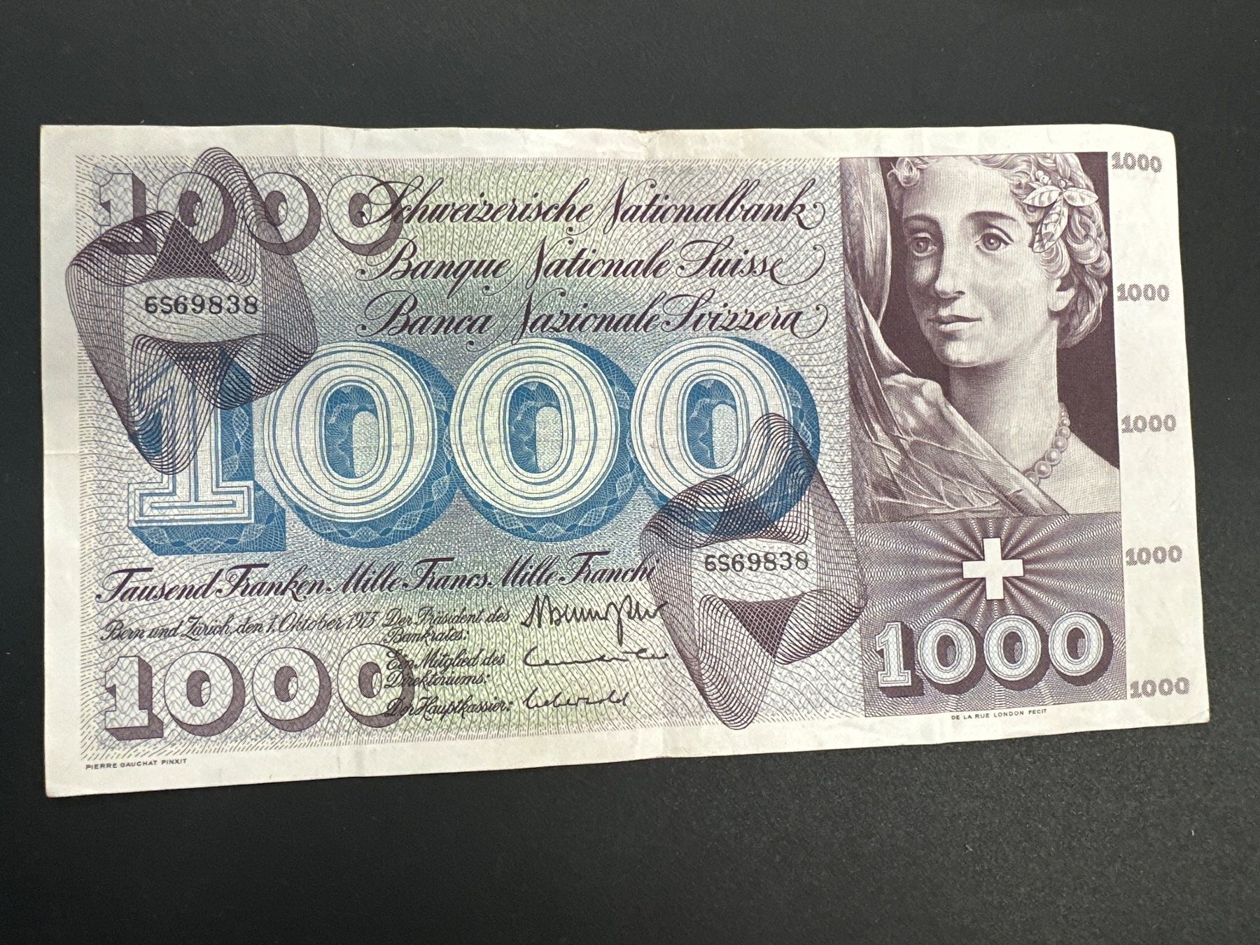 Billets de banque: 1000 Fr.-Note Schweiz 1973 – D'occasion à Herisau par herau