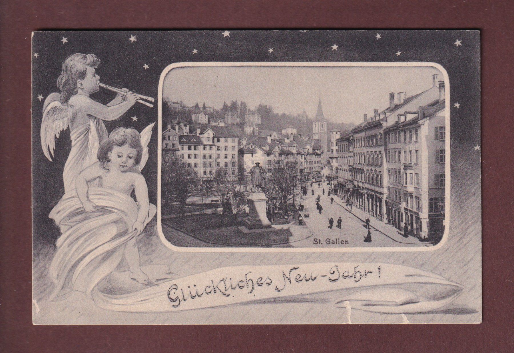 Cartoline postali: ST. GALLEN - Teilansicht - Neujahr - 1905 – Usato da Pully venduto da nicecards