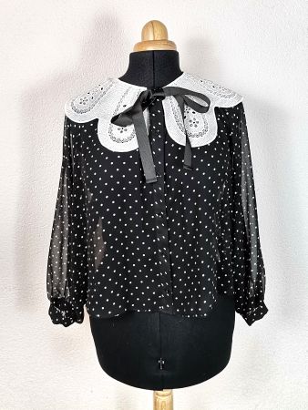 ZARA Polka Dot Sheer Bluse mit Spitzenkragen