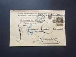 CH  Nachnahme Verein Angestellte Notariate ZH  1920  (V972)