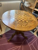 Antiker runder Schach-Tisch, Intarsien, Vintage Design Tisch