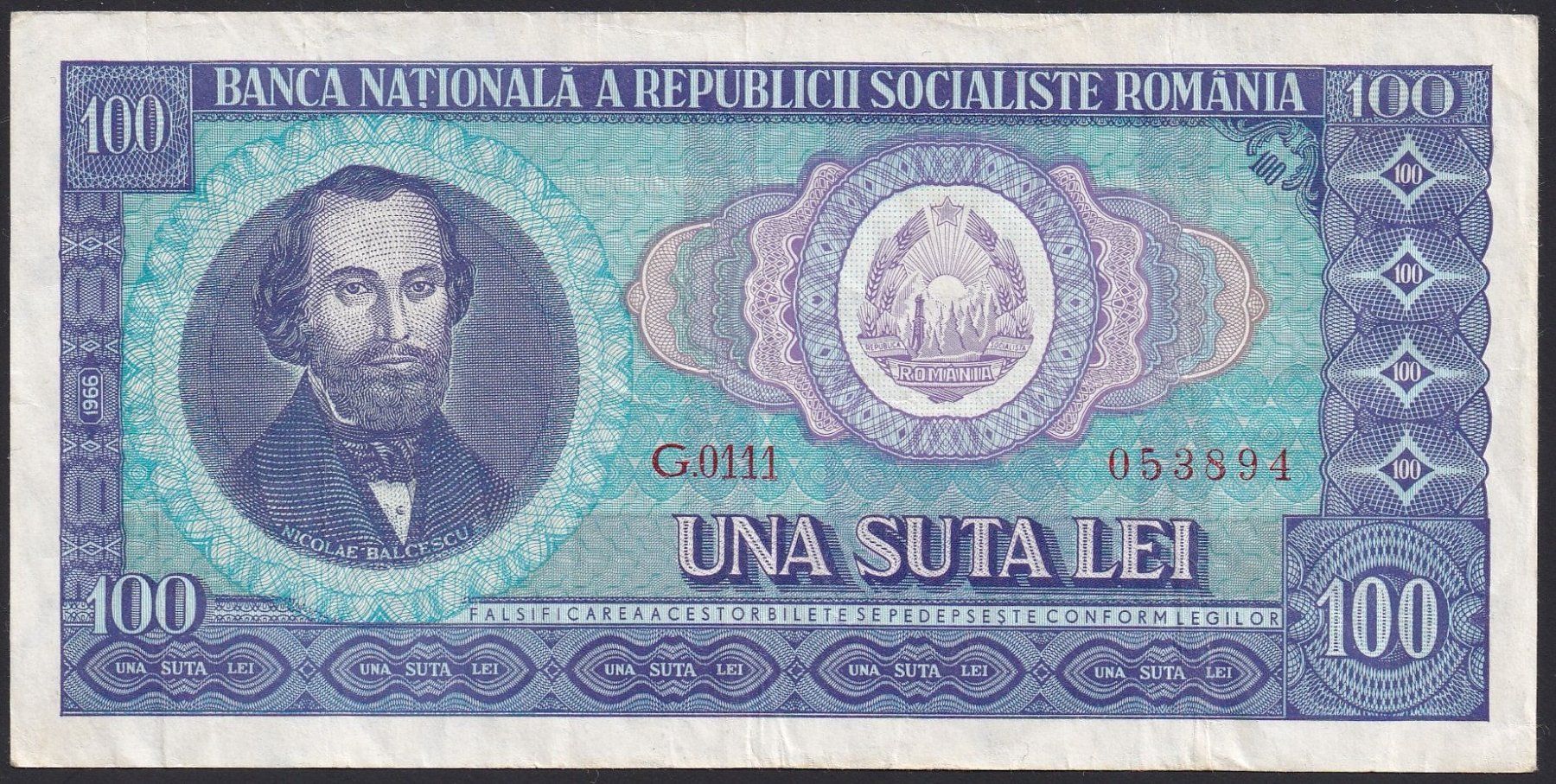 Banconote: Rumänien 100 Lei 1966 – Usato da Brugg AG venduto da banknoten_muesli