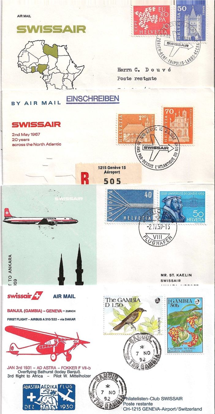 Tutti i francobolli: 4 Swissair-Briefe 1959 – Usato da Zürich venduto da Philacat11