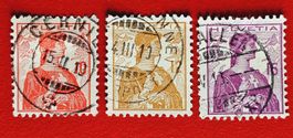 HELVETIA SATZ 120 - 122 SAUBERE VOLLSTEMPEL 1910 1913