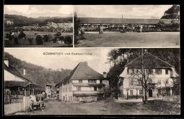 AK Gümmenen, Ortspartie, Saanebrücke, Totalansicht