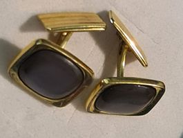 vergoldete Amerikan Gold Manschettenknöpfe m.Katzenauge '60s