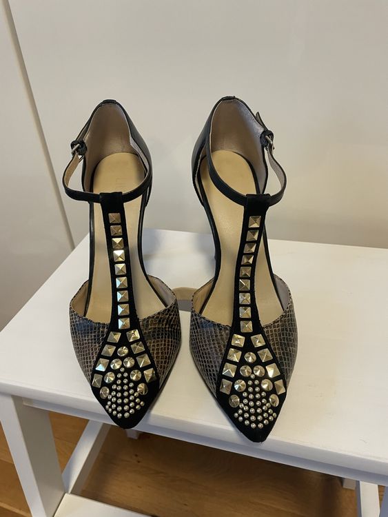 809A* EXIT superbes escarpins bleus tout cuir (41