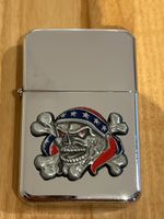 Angel Feuerzeug Totenkopf USA Flagge Chrom neuwertig
