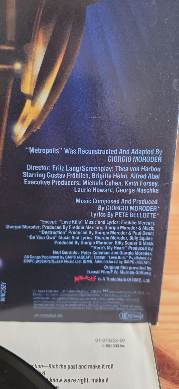 Dischi in vinile: Metropolis BO Giorgio Moroder - Freddie Mercury 1984 Vg,Vg – Usato da Yvonand venduto da RF-VINYL 9