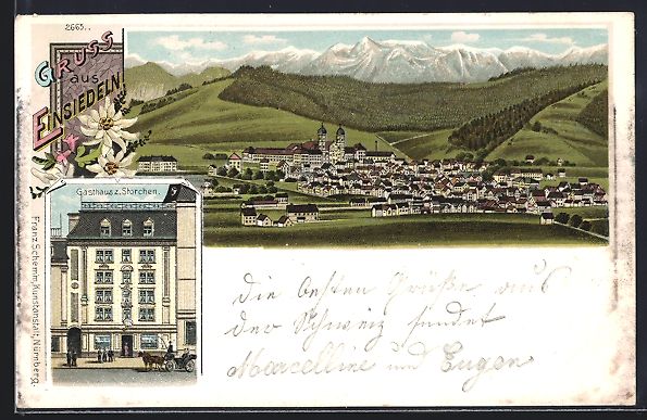 Ansichtskarten: Litho Einsiedeln, Gasthaus z. Storchen,  – Gebraucht aus Berlin von bartko-reher