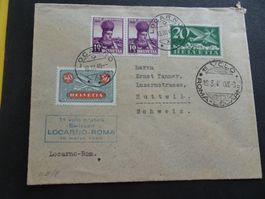 18.III.40.; 1. VOLO POSTALE SWISSAIR LOCARNO/ROMA