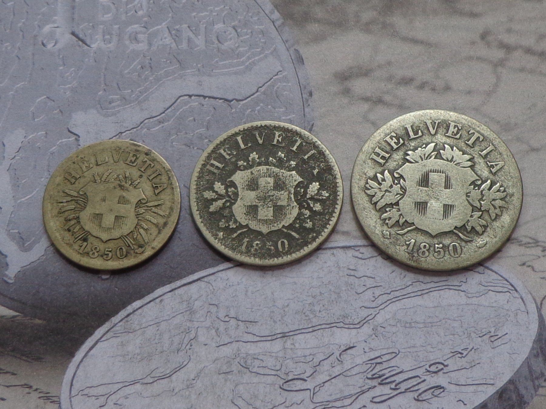 Tutti le monete: 5 cts, 10 cts, 20 cts 1850 - Billion – Usato da Pully venduto da UCA01 2