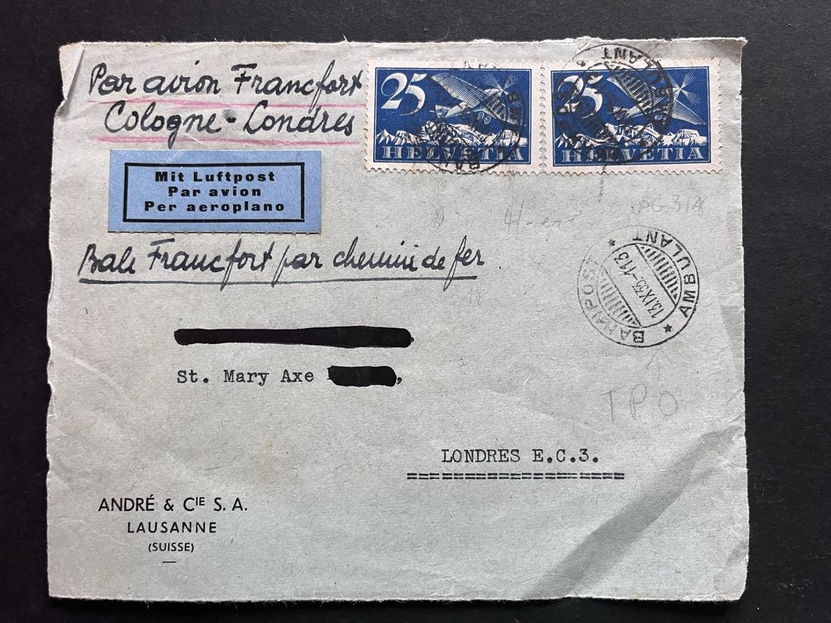 Alle Briefmarken: 1933 Flugpost Devant de Lettre pour Londres – Gebraucht aus Sottens von thigroux