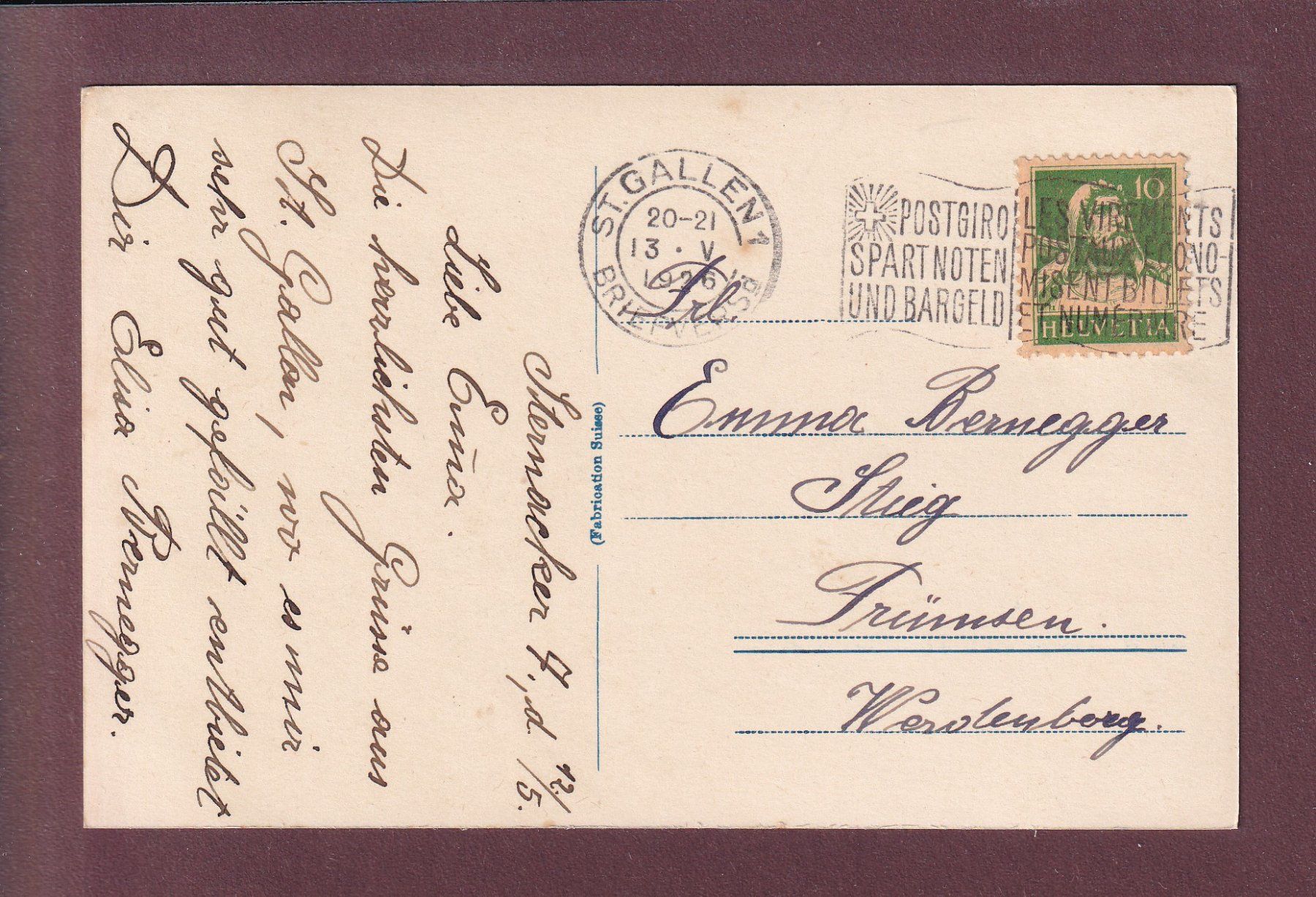 Cartoline postali: ST. GALLEN - Haushaltungsschule - 1926 – Usato da Pully venduto da nicecards 1