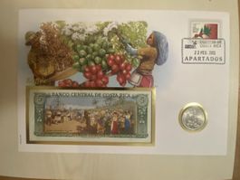 Banknotenbrief mit Münze - Costa Rica