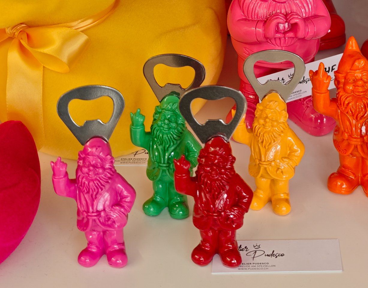 Apribottiglie & Tappi per chiusura: Flaschenöffner Set Zwerg "F-You" - 4 Farben – Nuovo e nell'imballaggio originale da Schaffhausen venduto da AtelierPudesco 1