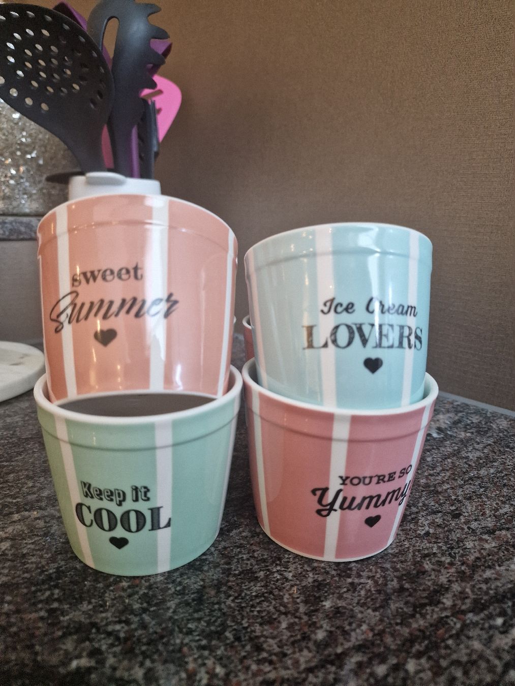 Set di piatti: 4x Eisbecher Set "Sweet Summer" mit Löffel – Nuovo (secondo la descrizione) da Dottikon venduto da chi_lmp6 1