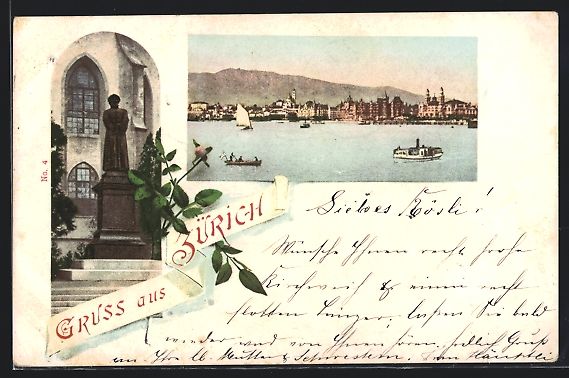 Cartoline postali: Zürich, Ortsansicht mit Dampfer und Den – Usato da Berlin venduto da bartko-reher