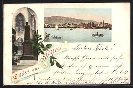 Zürich, Ortsansicht mit Dampfer und Den