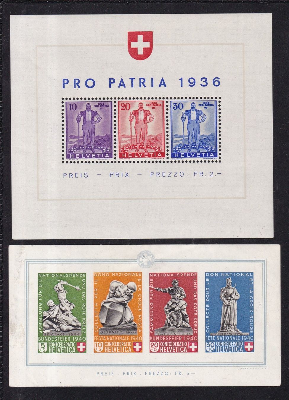 Tutti i francobolli: 2 Stk. Pro Patria Blocks 1936 & 1940 – Usato da Münchwilen AG venduto da Nesar