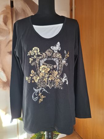 Langarmshirt Gr L Damen Schwarz mit Gold Frühlin Sommer