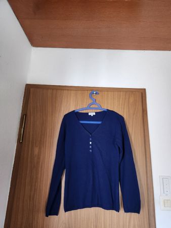 Pull femme Freda bleu laine cachemire taille T2 ( défauts)