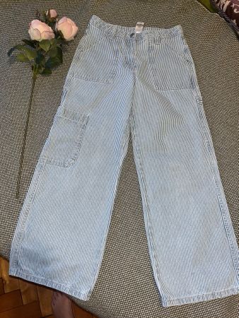 Trendy, wide leg, blue/white stripe wide leg jeans 10yrs/140