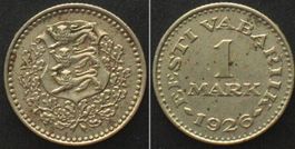 ESTONIA 1 Mark 1926 Nickel-Bronze XF