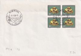 Pro Patria B87 Viererblock auf Brief von KIENTAL o. Adresse