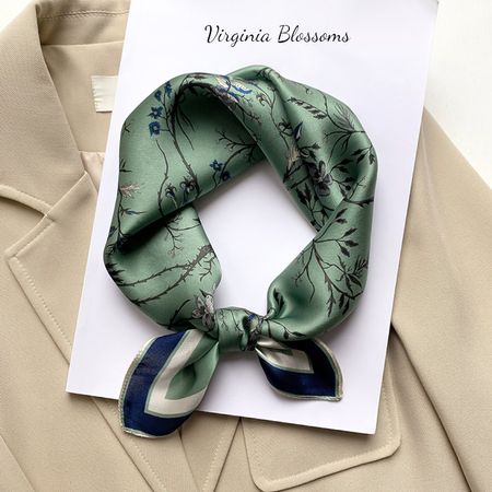 New 53cm Floral Seidentuch, Green Floral Halstuch