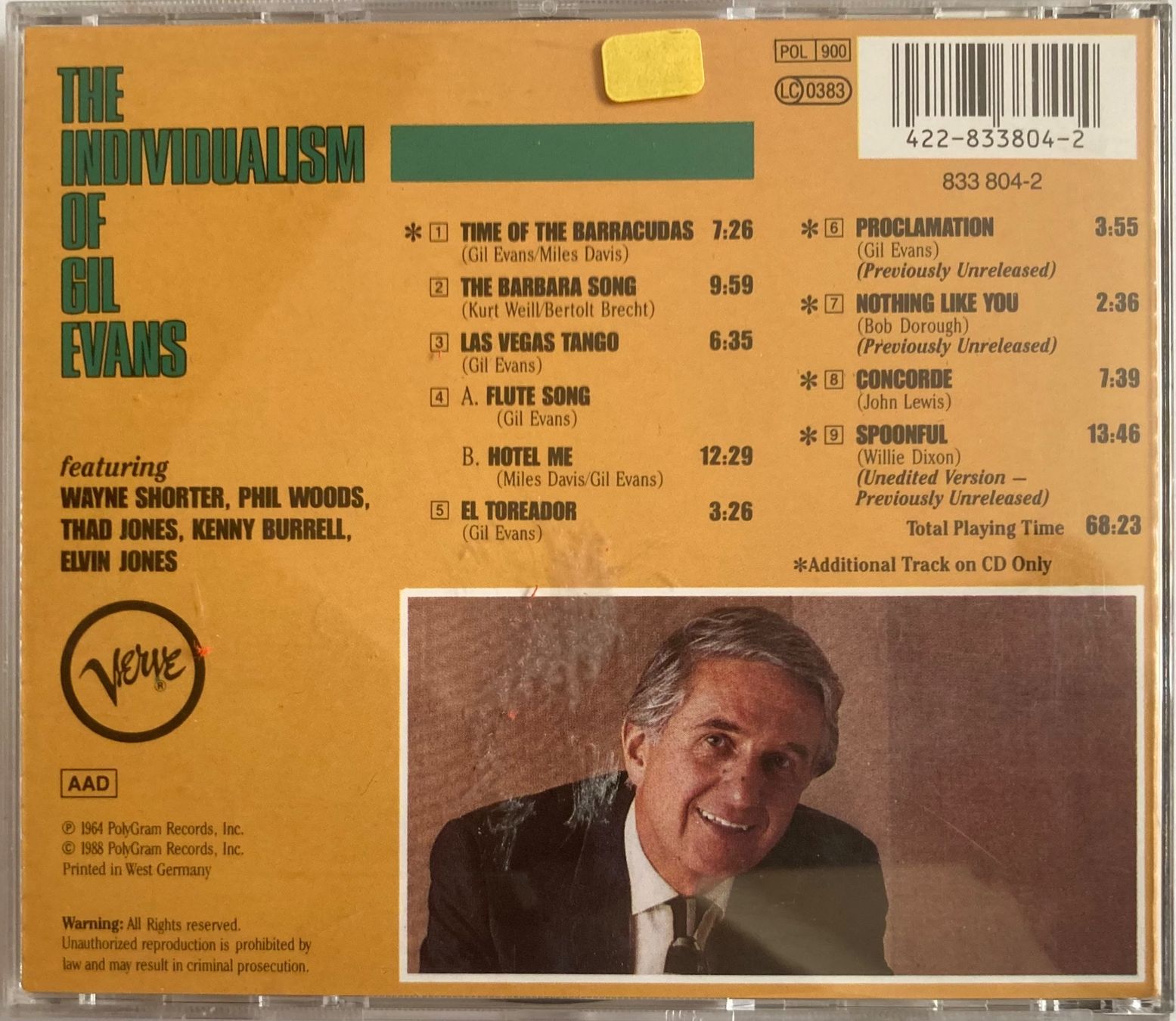 CD: GIL EVANS - THE INDIVIDUALISM OF GIL EVANS – Usato da Poliez-Pittet venduto da Newtown-Records 1