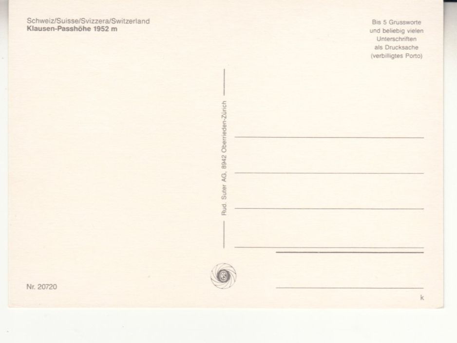 Ansichtskarten: Klausenpass ca. 1970 – Gebraucht aus Bürglen TG von StampGraf 1