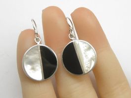 Ohrringe Ohrhänger Perlmutt Onyx Silber 925