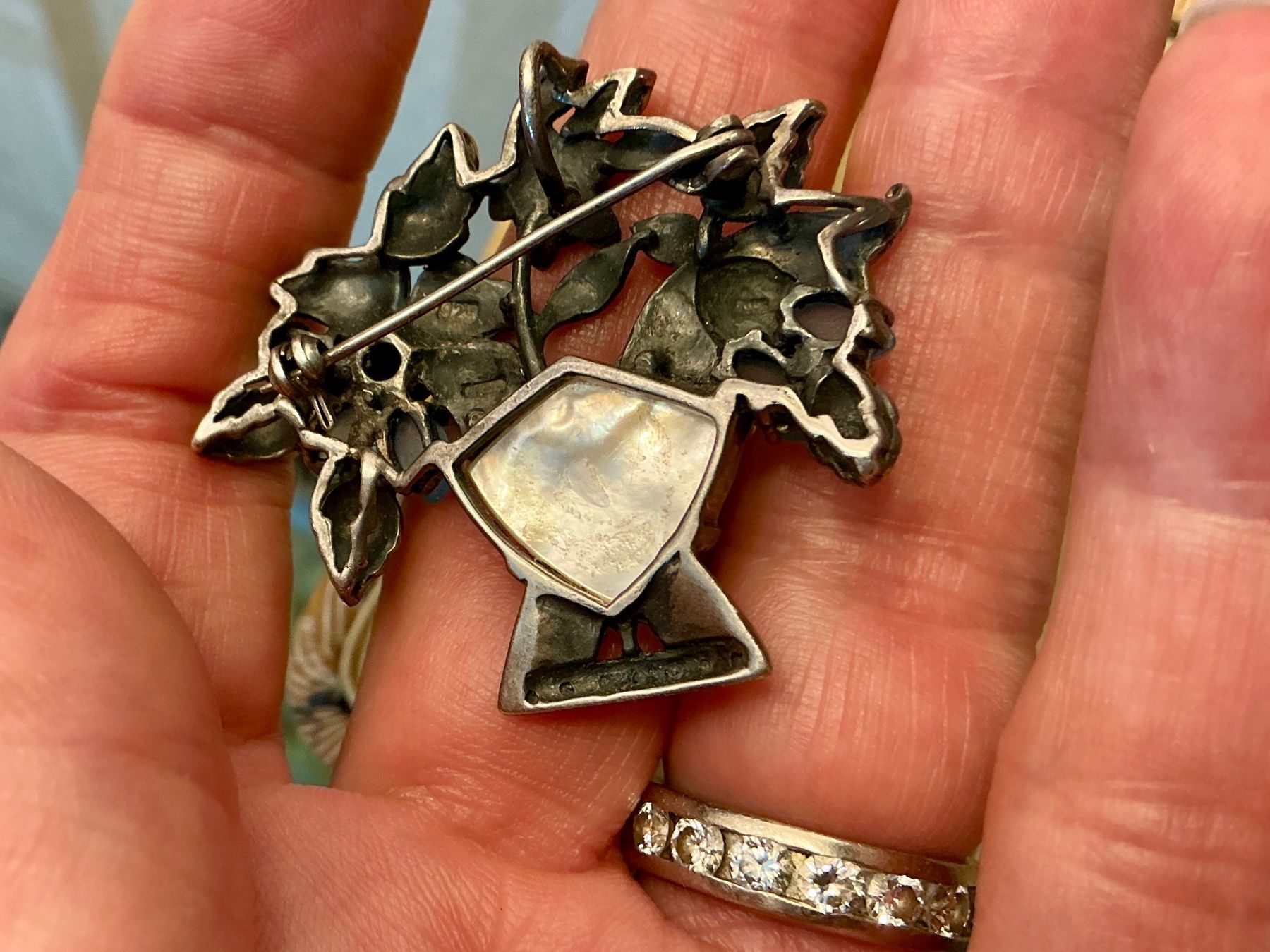 Spille & Fermagli: JUGENDSTIL BROSCHE SILBER 800-ER, LAPIS, AQUA CABOCHON,PERLM – Usato da Biglen venduto da Limarkt 3
