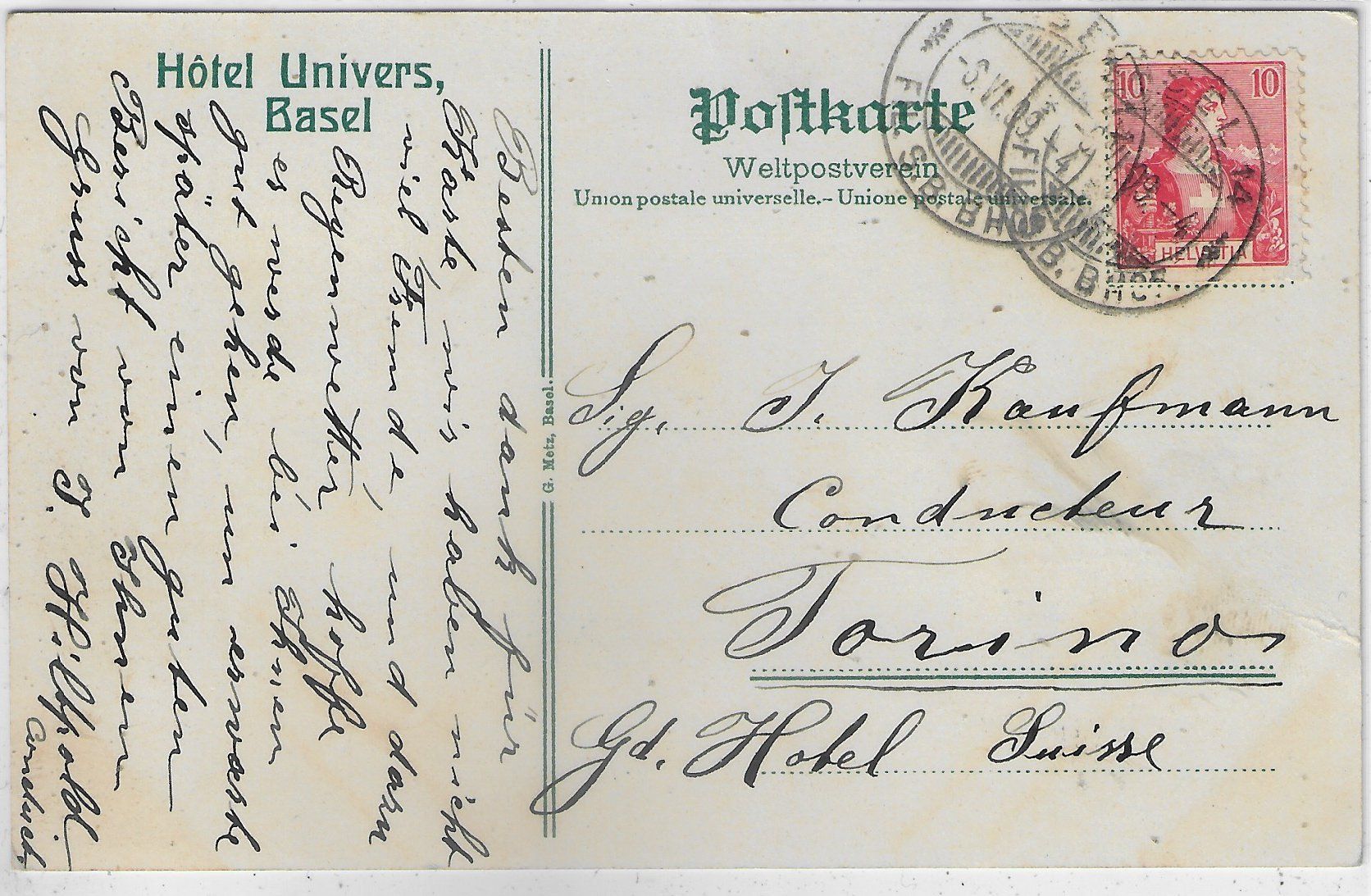 Cartoline postali: Basel - Hotel Univers – Usato da Ettingen venduto da Kartenplanet 1