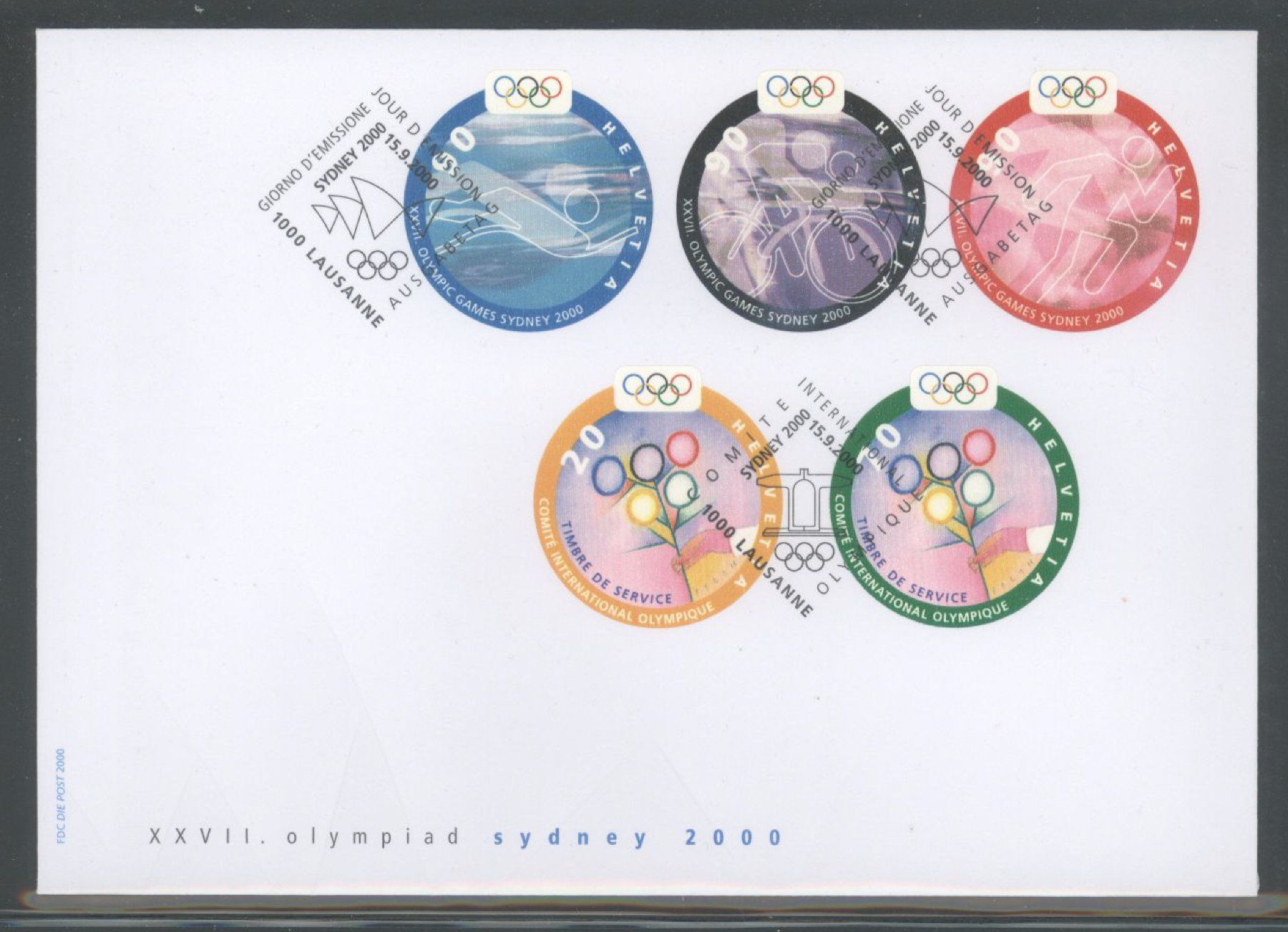Alle Briefmarken: 2000, FDC, Olympiade Sydney, mit allen 5 Briefmarken – Gebraucht aus Willisau von Vollstempel